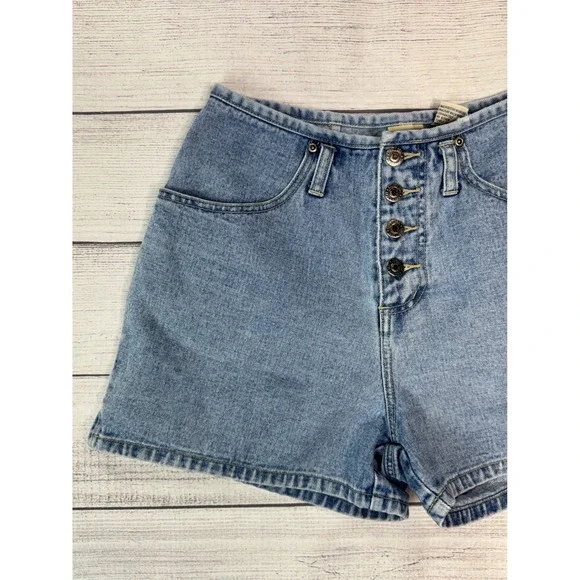 Vintage Jeans Wear Women High Waisted Denim Shorts Light Wash Button Fly Blue - Picture 3 of 8